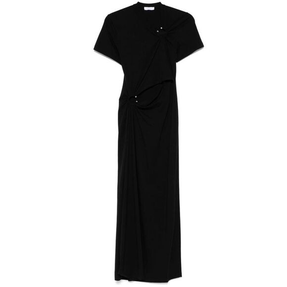 PACO RABANNE Asymmetric Draped Maxi Dress with Cut-Out Detail Women BLACK